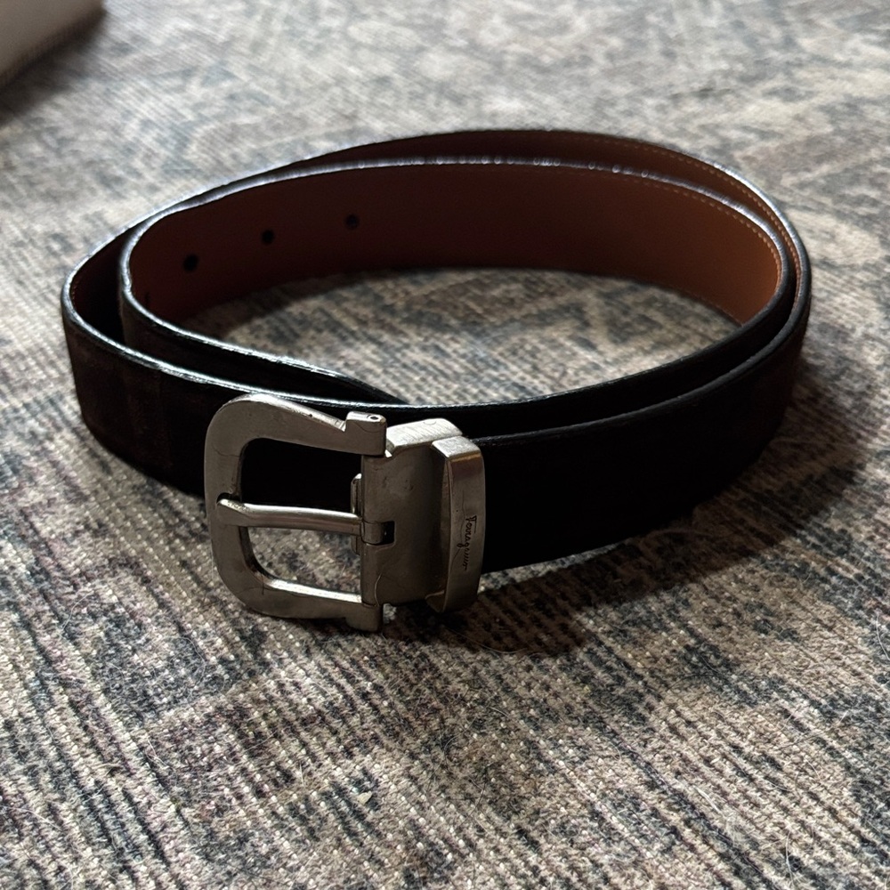 Ferragamo boys brown suede leather belt